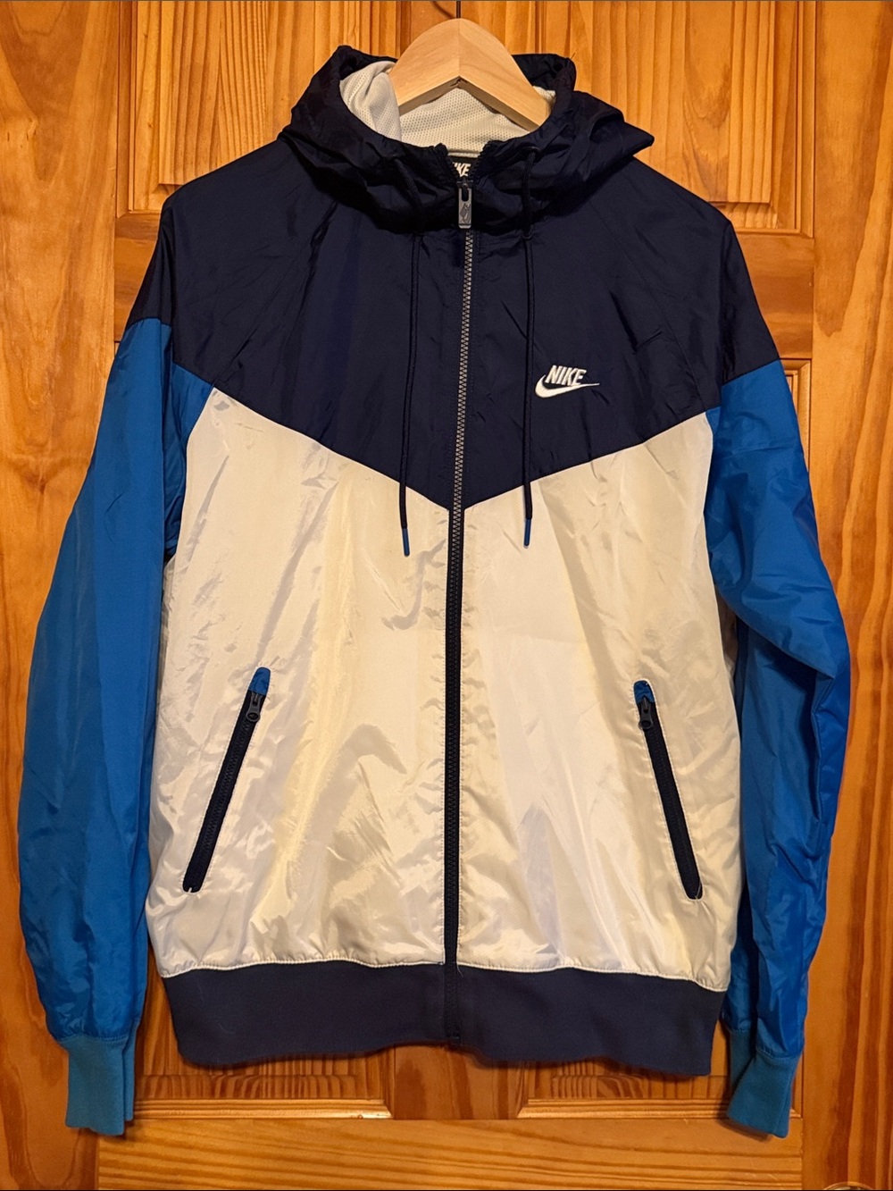 Nike Colorblock Hooded Windbreaker Jacket - Navy, White, Bright Blue